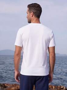 Men's Casual V-Neck Short Sleeve T-Shirt, For Daily Wear, Casual Commuting - White - View 2