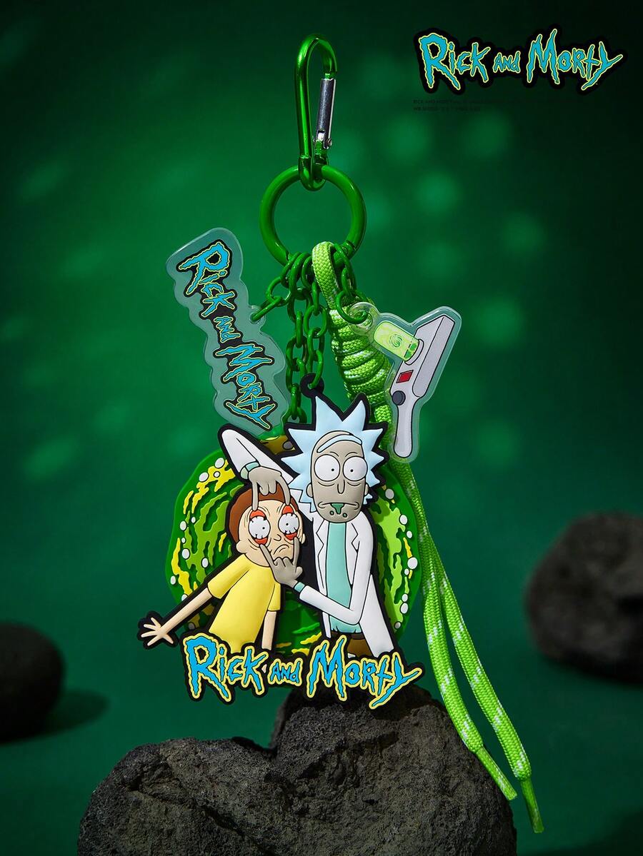 Rick and Morty X POKOJA LAND 卡通動畫圖案金屬鑰匙圈吊飾,精緻可愛。適用於包包、車鑰匙、情侶吊飾、書包、生日禮品、背包、衣物吊飾、創意包掛飾。時尚百搭配件,也是送給親友和同學在派對、聚會和生日時的有趣小禮物 - 彩色 - 查看 1