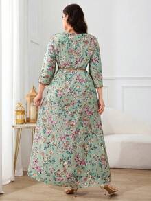 Al Najma 大尺碼女款開衩長袖刺繡裝飾優雅阿拉伯風洋裝 - 綠色 - 查看 2