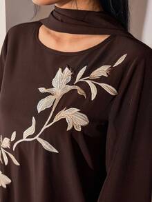 Veilorie 女款印花圓領長袖優雅阿拉伯風洋裝 - 棕色 - 查看 6
