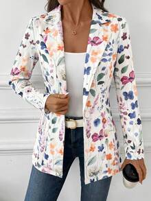 Editum Women's Floral Pattern Lapel NeckLong Sleeve Casual Smart Casual Elegant Blazer Office White Floral Floral Summer - Multicolor - View 7