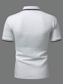 EGENSIO Men's Knit Jacquard Textured Collar 3-Button Polo Shirt, Ceremony - White - View 2