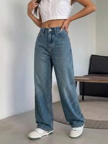 DAZY Women's High Waisted Wide Leg Denim Jeans With Pockets - Light Wash - View 10