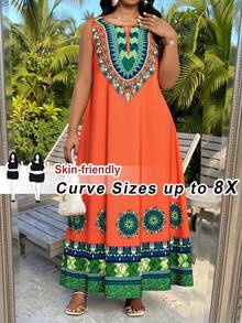 SHEIN CURVE+ Đầm không tay in hoa dành cho nữ cỡ lớn, trang phục mùa hè, trang phục đi nghỉ mát cho nữ, quần áo mùa thu cho nữ, mùa đông, CURVE PLUS - Nhiều màu - Xem 8
