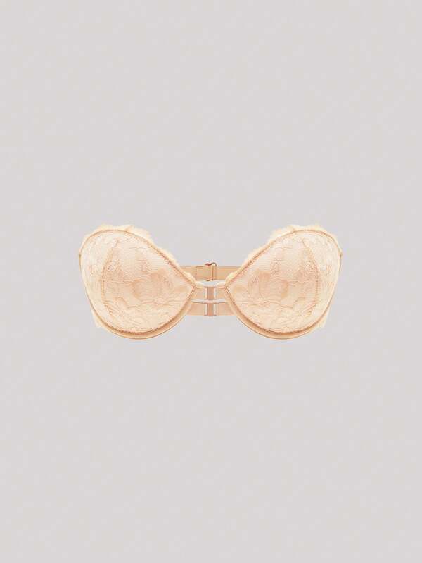 Hourtrue 1 pieza Sujetador minimalista y sexy con encaje de contraste, cierre delantero y sin aros para mujer, lencería para el verano