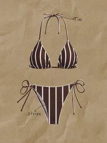 Elavelle Women's Spring/Summer Random Print Halter Neck Ruffle Bikini Set - Multicolor - View 1