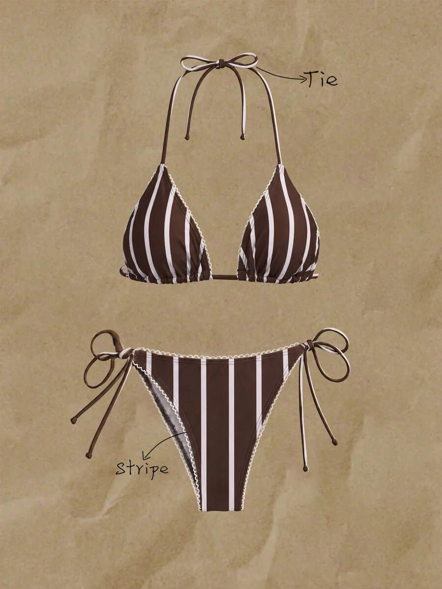 Elavelle Women's Spring/Summer Random Print Halter Neck Ruffle Bikini Set - Multicolor - View 1