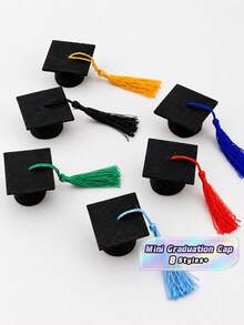 1/6/12 Pieces Multicolor Mini Tasseled Graduation Cap Bottle Toppers, Felt Beer Bottle Ornaments, Decorative Doll Hats, Graduation Halloween Christmas New Year Party Supplies, Home Room Decor, Festival Gifts & Photo Props - B - View 1