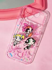 THE POWERPUFF GIRLS X SHEIN 卡通印花透明粉色亮片手機殼，適用於 IPHONE 11 - 17 Pro Max - 彩色 - 查看 3