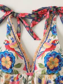 Travachic Women's Floral Print V-Neck Sleeveless Swimsuit Set - Multicolor - View 7