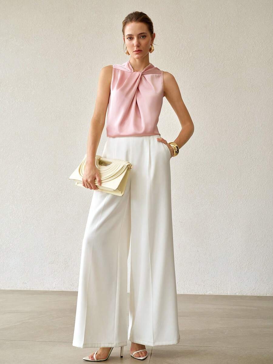 MOTF PREMIUM TOP DE DISEÑO ESTRUCTURADO DE MEZCLA DE VISCOSA Y LINO PARA MUJER PRIMAVERA/VERANO - Rosa - Ver 1