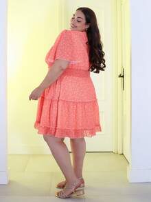 Pretty and Ole Plus Size Women Casual Ditsy Floral Short Sleeve Dress Sexy Vacation Dress Orange Summer Dress Orange Vacation Dress Orange Beach Dress Ibiza Elegant - Orange - View 6
