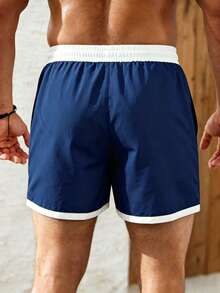 Manfinity KASUA Men's Drawstring Waist Pocket Colorblock Casual Vacation Beach Shorts - Multicolor - View 2