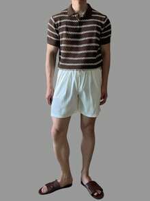 DAZY Top de punto de verano con botones delanteros a medias, liso y a rayas - Marrón - Ver 5