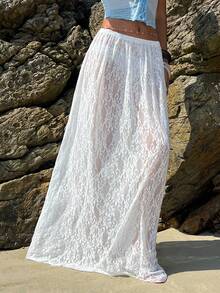 Opulessa Gonna copricostume trasparente con vita elastica in pizzo per vacanze estive da donna - Bianco - Visualizzare 4