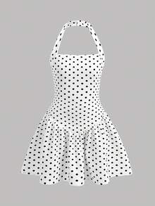 SHEIN Girlism 少女波点印花时尚露背连衣裙 - 黑與白 - 查看 3
