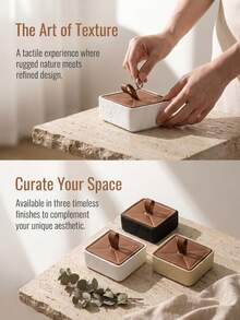 Haus Hana 1Pc Travertine Style Cotton Swab Holder, With Faux Stone Base And Leather Lid, Compact Design For Organizing Cotton Swabs, Toothpicks And Small Items, Ideal For Bathroom, Hotel And Home Decor. - multicolor - View 13