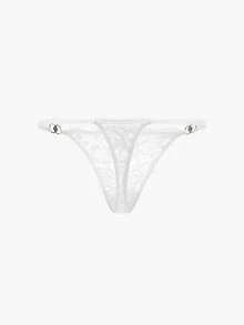 Bisouelle Đồ lót gợi cảm ren hoa đính đá nơ phía trước G-String - trắng - Xem 2