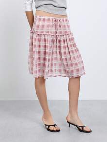 COUREZ Low Waist Plaid Skirt / Y2K Cute Skirts Casual Fall Clothes For Women Street Casual Autumn Outfits Women Winter Clothes For Women Pink Skirt Going Out - Red and White - View 5