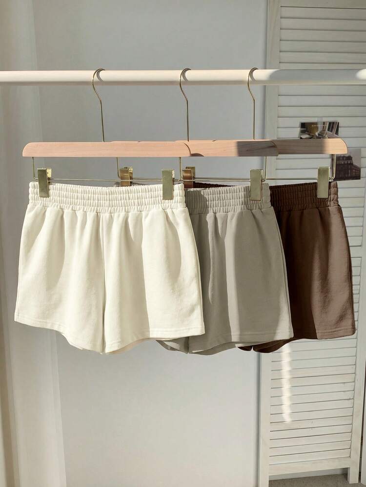 Comfortcana Plus Size Casual Traditional Business Casual Solid Color Shorts, Summer Gym Brunch Chocolate Brown Emerald Green White - Multicolor - View 2