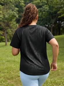 Powerista Plus Size Women's Solid Color Short Sleeve Sports T-Shirt Black T Shirt Plus Size T Shirt Black Plus Size Tops Tshirts For Women Curve Black Tshirt Curve - Black - View 8