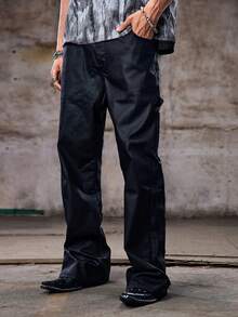 Skyrend Men's Casual Versatile Simple Solid Color Jeansemo - Black - View 5
