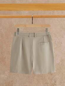 HIMLAND Pantalones cortos de verano minimalistas de unicolor casuales de pierna recta hasta la rodilla para hombres para ir al trabajo - Caqui - Ver 4