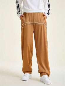 SHEIN Teenage Boys Smiling Face Graphic Print Cool Pants, Casual Work Trousers - Brown - View 4