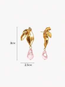 Opalesca 1 đôi bông tai mặt lá ngọc trai đính kim cương, chất liệu kim loại vân ngọc trai/xà cừ mạ vàng 18K, phong cách cao cấp/sang trọng/thanh lịch/tối giản, ngọc trai/pha lê, đeo hàng ngày, cho mẹ/phụ nữ/con gái, đính hôn/cưới/hứa hẹn, mùa hè/biển/dạ hội/tiệc/lễ hội/du lịch, Fairycore/Mermaid Core - Màu Hồng baby - Xem 10