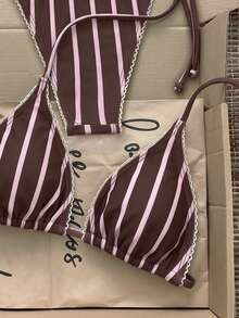 Elavelle Women's Spring/Summer Random Print Halter Neck Ruffle Bikini Set - Multicolor - View 5