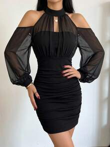 DAZY Women's Mini Dress For Back To School Sheer,Fall Dress Long Sleeve Dress - Black - View 12