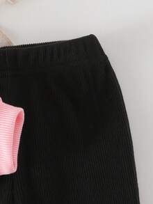 Elladie kids 2 件套婴幼儿女童字母印花长袖上衣和喇叭裤套装，可爱舒适的春秋季运动衫套装 - 粉色 - 查看 3
