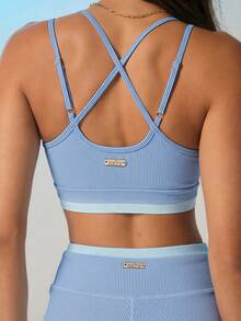 Aralina Spaghetti Strap Ribbed Knit Crop Top High Waisted Bodycon Shorts Workout Sets Women Summer Clothes Gym Shorts - Blue - View 10