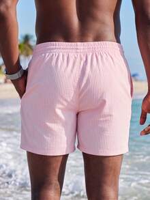Manfinity Swimmode Pantalones de playa con cordón, cremallera, bolsillos y textura acanalada para hombre - Rosa - Ver 2