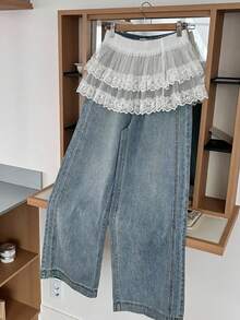 DAZY Women Plain Elegant Daily Lace Decor Pleated A-Line Skirt - White - View 14