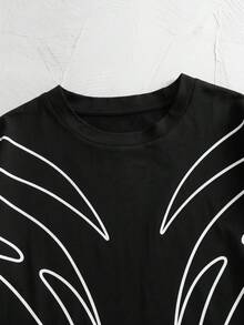NORVETH Casual Men's Graphic Print Round Neck Short Sleeve T-Shirt Mens Crew Neck Printed T Shirt Street Style Men Graphic Boxy Oversized T-Shirt Mens Streetwear Shirts Oversized Graphic Tees Men - Black - View 4