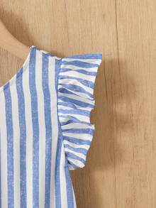 SHEIN Tween Girl Casual Daily Spring/Summer Woven Colorful Striped Sleeveless Dress - Blue - View 5