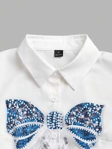 GlowEve Damen Sommerhemd mit Position Muster, Denim-Effekt, Schleife und kurzen Ärmeln - Weiss - Übersicht 3