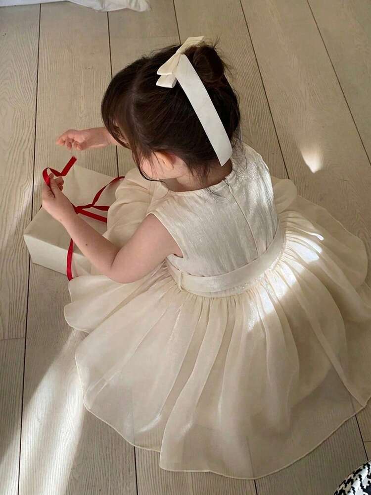 Infant/Toddler Girls' Satin Round Neck Korean Style Bow Tie Sleeveless Dress