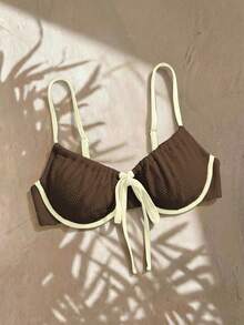 Swim Mod 2026 New Summer Plus Size Women's One-Piece Color Block Underwire Casual Swimsuit - Coffee Brown - View 2