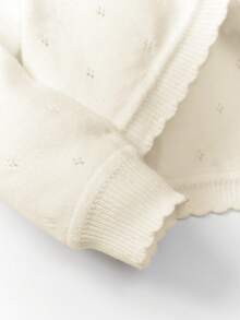 SHEIN Áo len cardigan nhẹ màu trắng cho trẻ sơ sinh có viền trang trí - Màu be - Xem 3