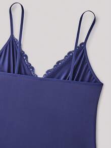Hourtrue Lace Trim Bow Front Split Hem Cami Pajama Nightdressfor Summer - Navy Blue - View 6