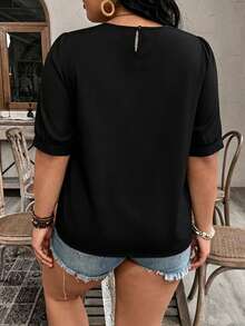 EMERY ROSE Plus-Size Women's Woven Casual Summer Vacation Shirt - Black - View 2