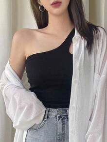 DAZY Women's One Shoulder Hollow Out Slim Fit Top Summer,Crop Tops Women Going Out Tops - Black - View 12
