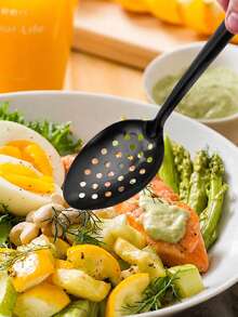 6Pcs Stainless Steel Serving Utensil Set, Including Soup Spoons, Serving Spoons, And Serving Spatulas, Suitable For Home Kitchens, Hotel Buffets, And Banquets. - Black - View 8