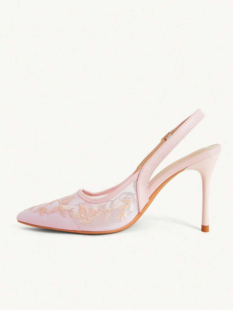 CUCCOO CHICEST Women Shoes Spring And Summer New Black Mesh Embroidered Pointed High Heels, Slingback Button Thin Heel French Sexy Style, Daily Commuting Banquet Dating Shoes, Workplace Dress Matching Shoes, Temperament Versatile Women's Shoes