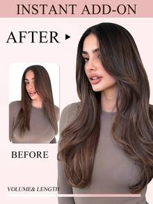 One Piece Clip In Human Hair Extensions, 5 Clips 3/4 Full Head Clip On Remy Straight Hairpieces #2 Dark Brown Real Human Hair Adding Volume For Thin Hair, Daily Salon Wear For Women And Girls - S2 - View 8