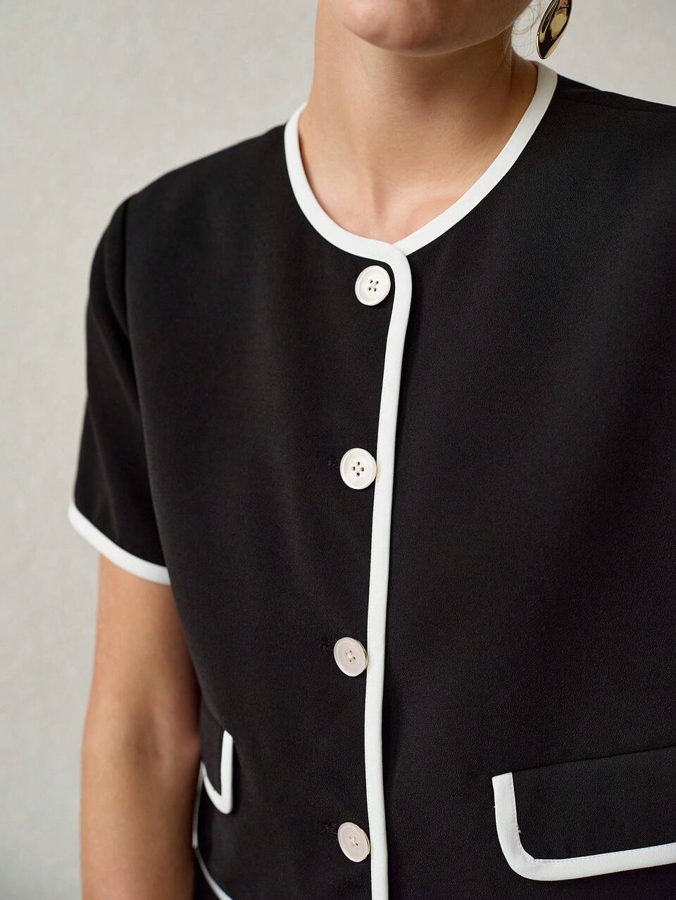 SUMMER CONTRAST TRIM SHORT SLEEVE SINGLE-BREASTED BUTTON-UP JACKET