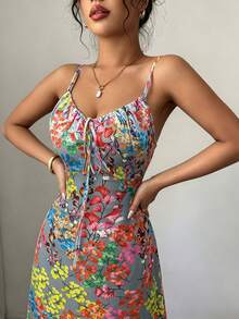 Selianne Abito da donna elegante alla moda da pendolare casual comodo affascinante vintage minimalista di alta gamma romantico per vacanze e festività senza maniche con spalline sottili vita arricciata orlo a A estivo caldo colorato con stampa floreale in raso lucido (stampa casuale) - Multicolore - Visualizzare 7