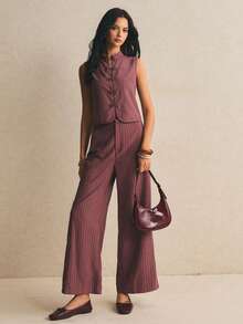 Poéselle Women's Exquisite Fashion Frog Button Tank Top And Pocket Casual Pants 2 Pieces Set - Red Violet - View 6